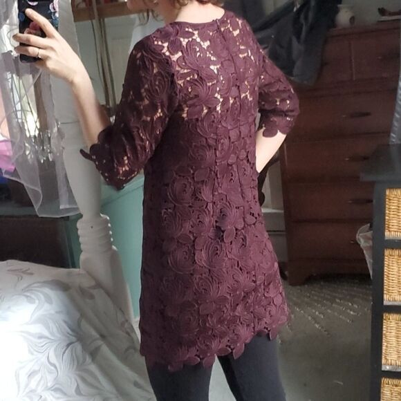 Loft Maroon Floral Lace Dress - Picture 13 of 14
